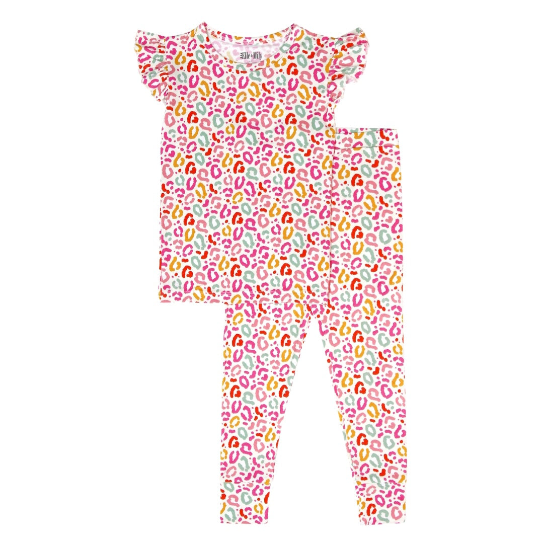 Pink cheetah bamboo pajama set for toddlers & kids.