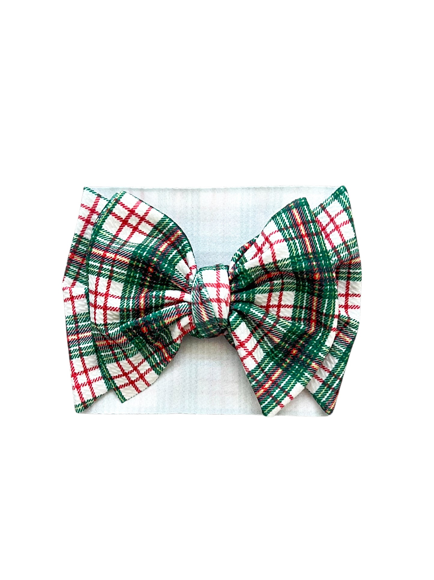 Classic Christmas plaid print headwrap bow for baby girls, adding a festive touch to any holiday outfit. Newborn and toddler bows.