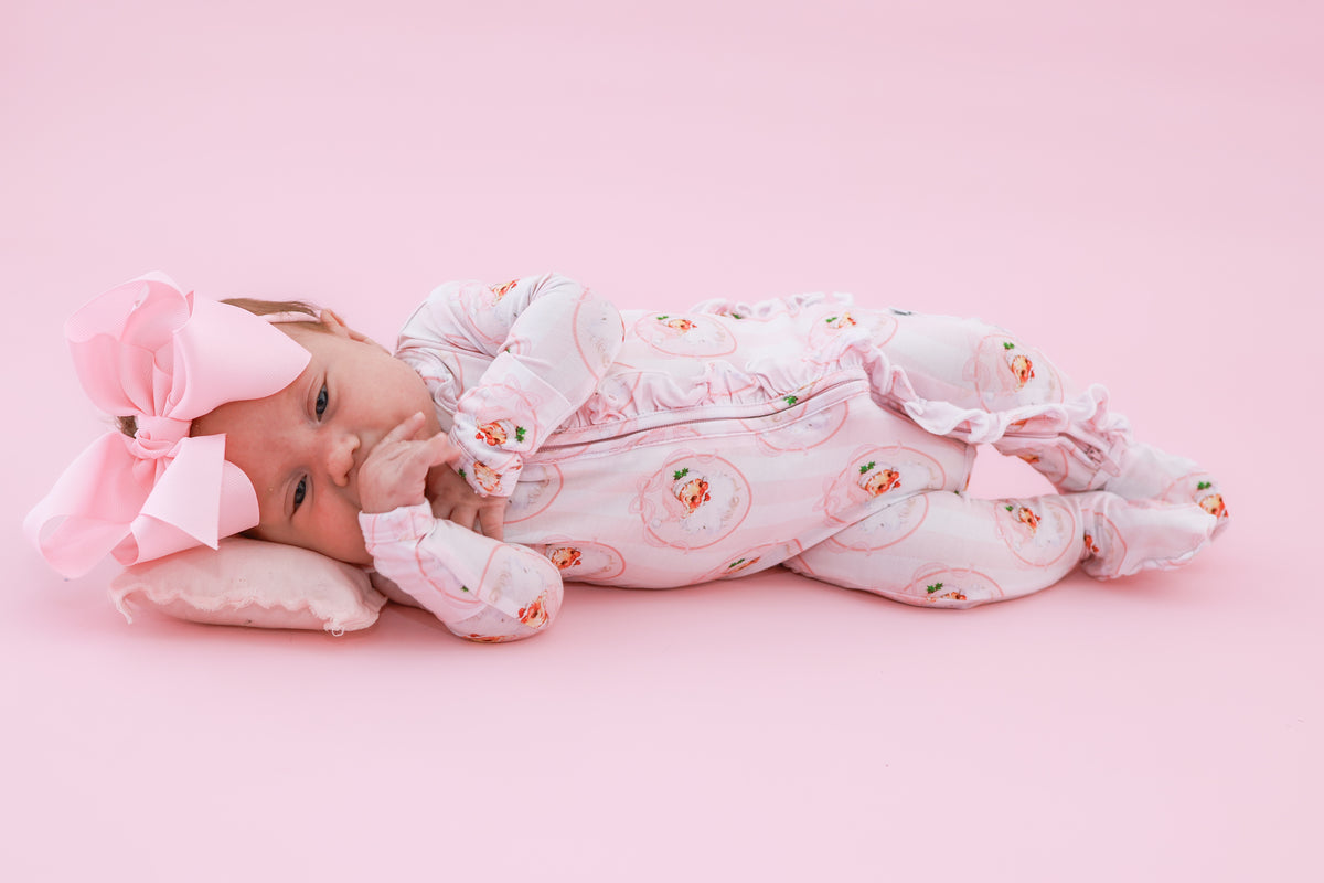Vintage Santa Pink Newborn Footie