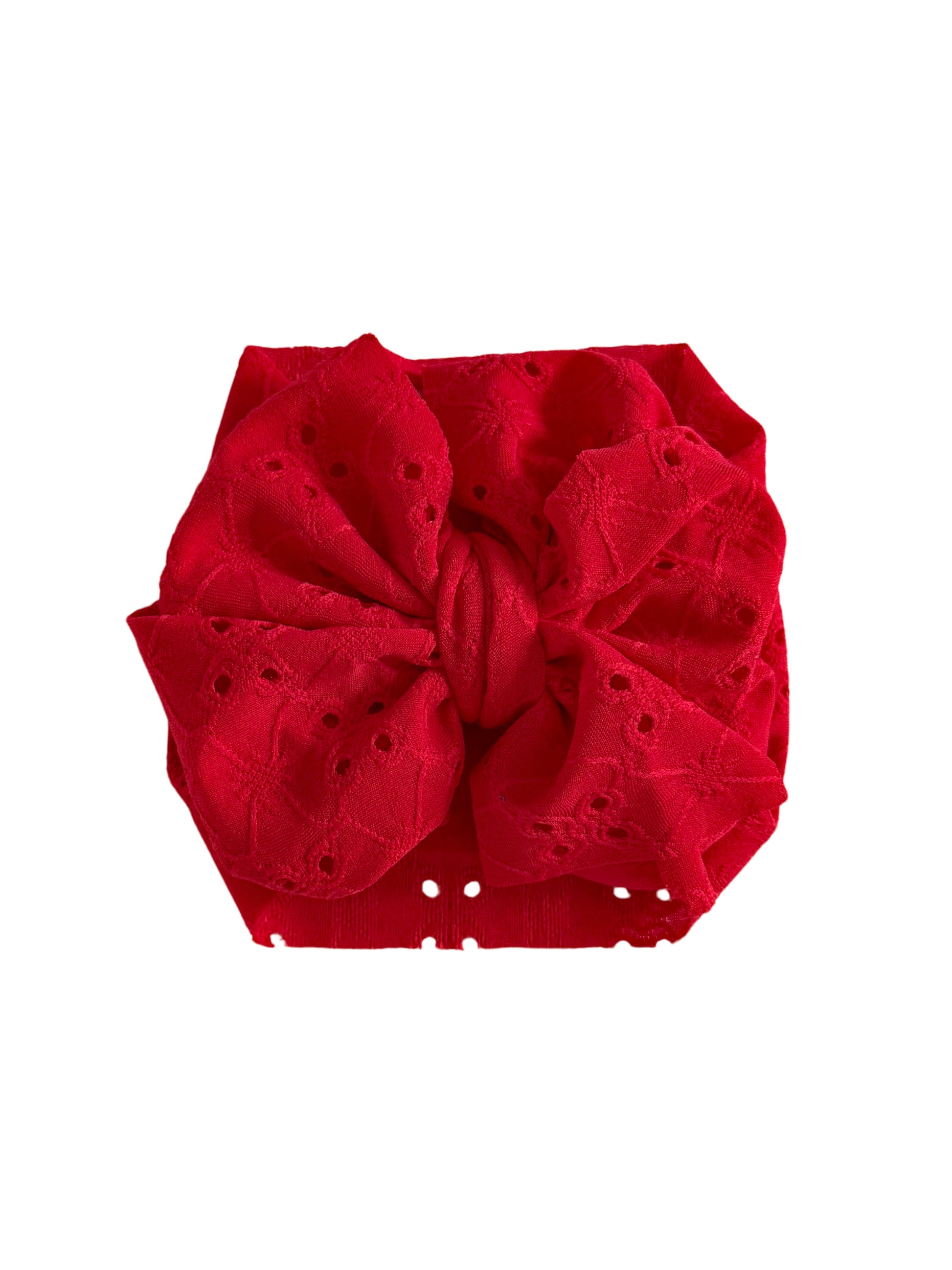Red eyelet headwrap bow for baby girl