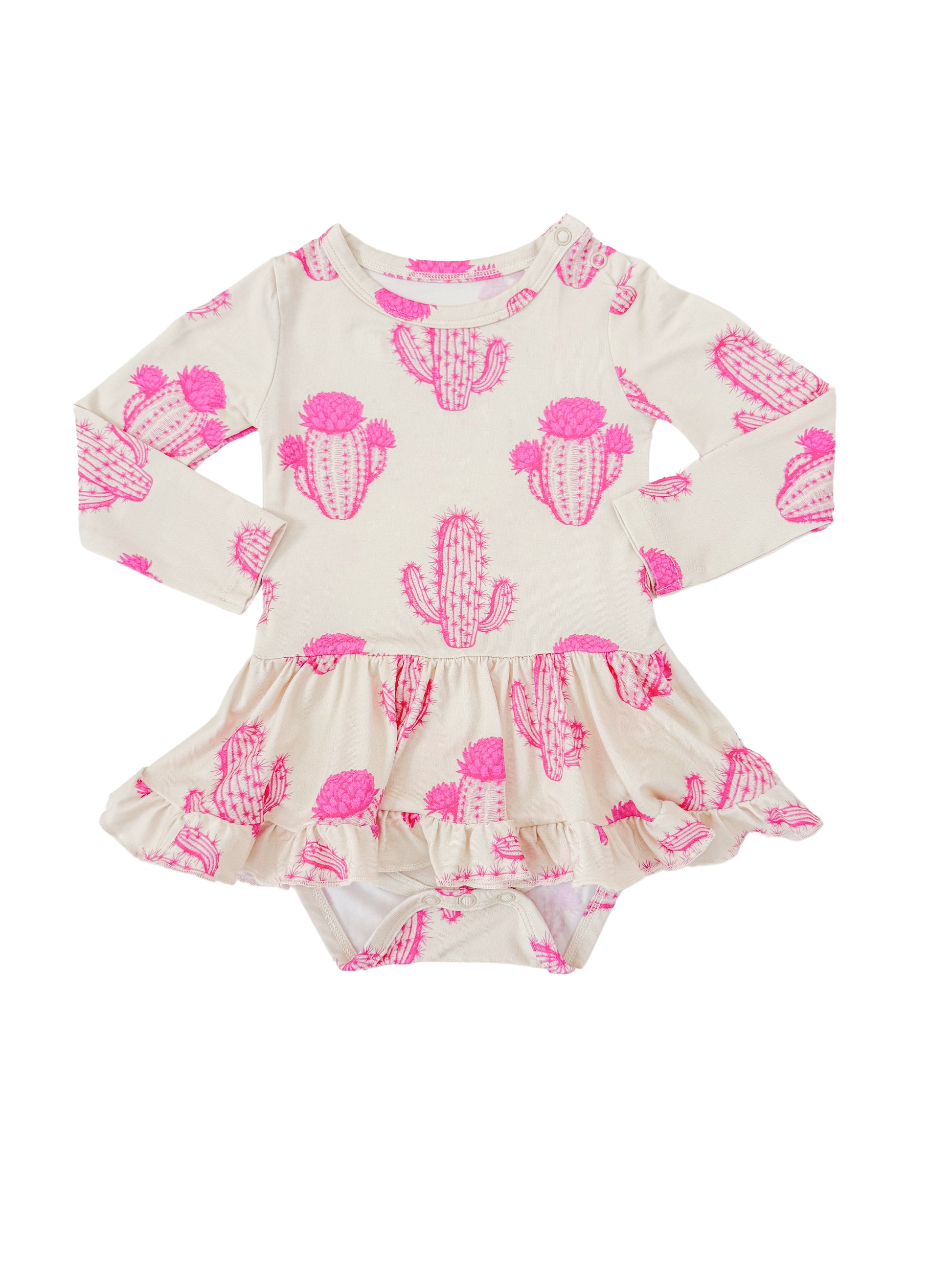 Cowgirl bamboo skirted bodysuit baby dress with pink cactus.