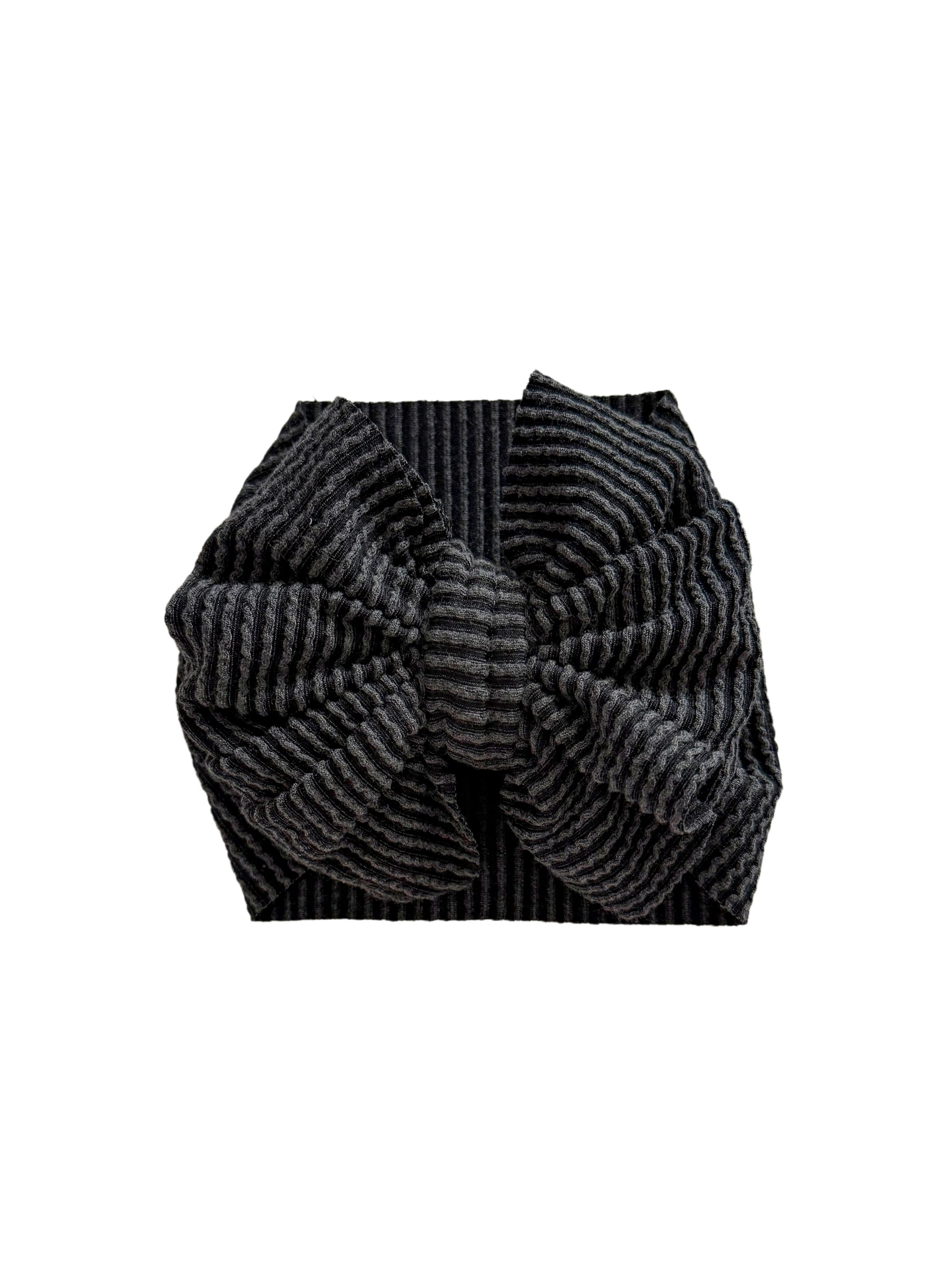 Baby girl Headwrap bow in faded black ribbed fabric
