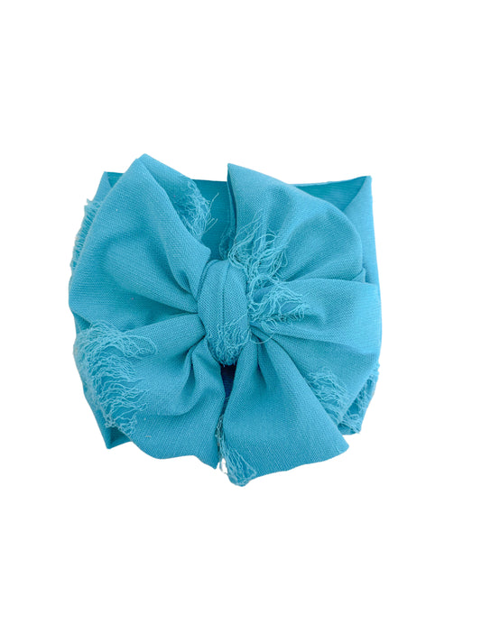 Blue baby girl distressed headwrap bow
