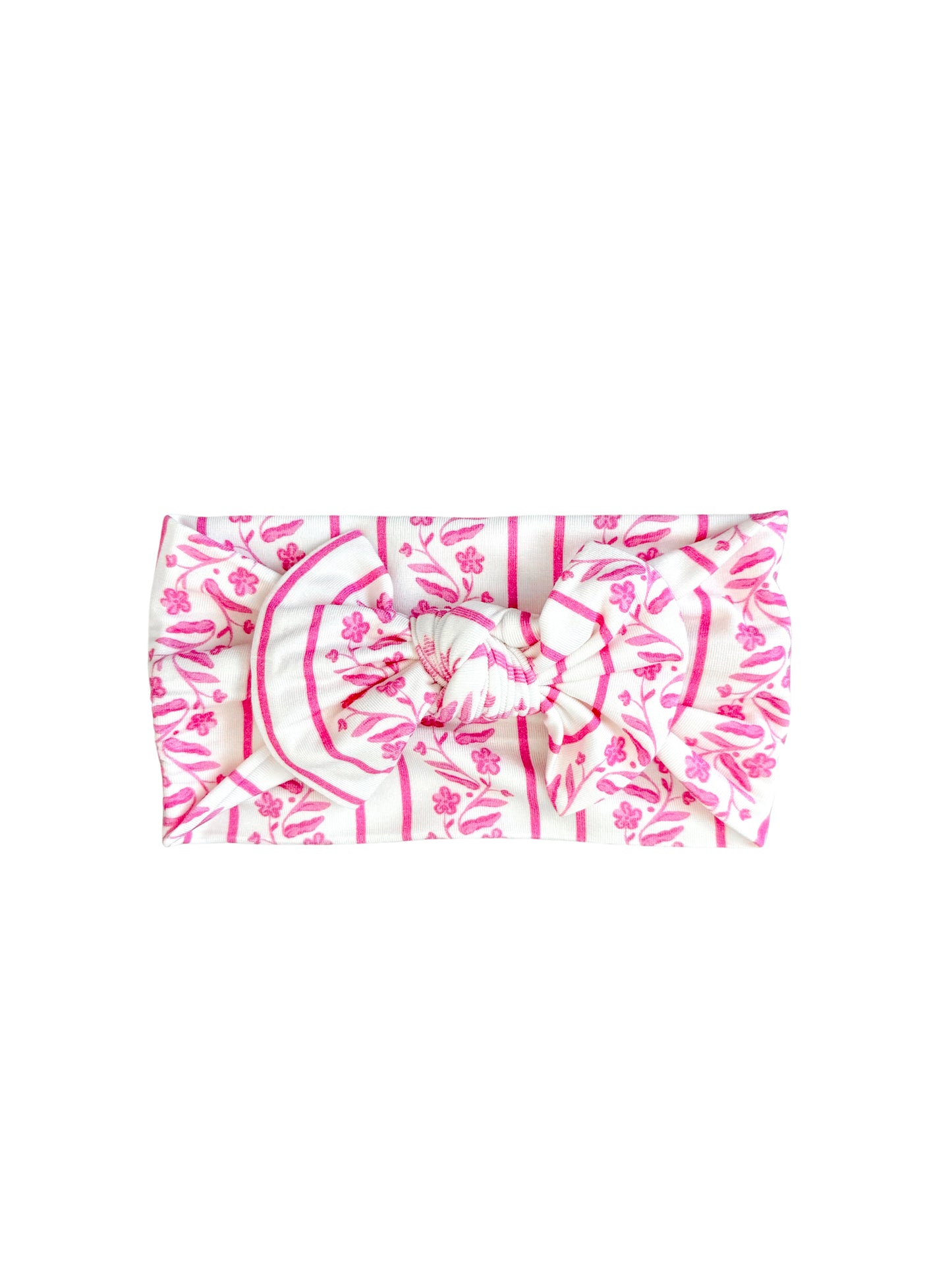 Pink floral bamboo newborn knot bow headband