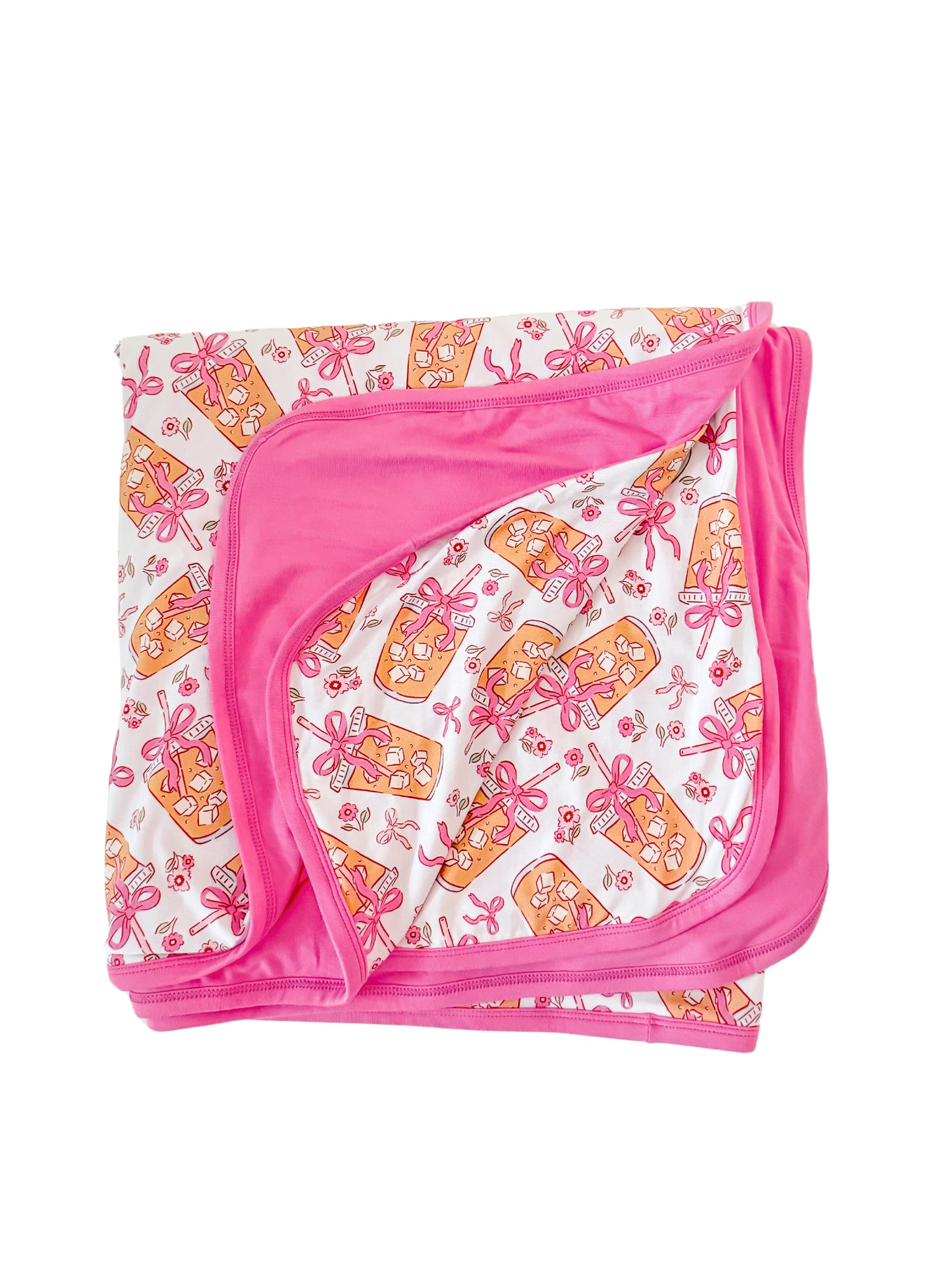 Bows and coffee baby bamboo blanket, stroller blanket.