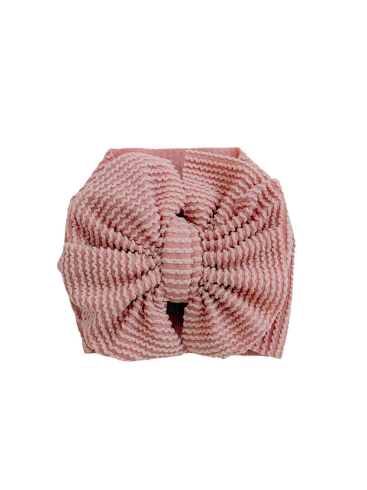 blush pink ribbed baby girl bow