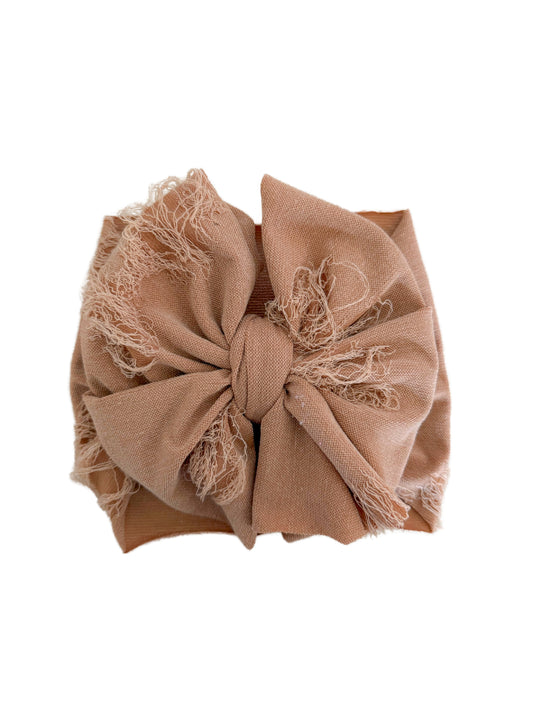 Caramel brown distressed baby girl headwrap bow