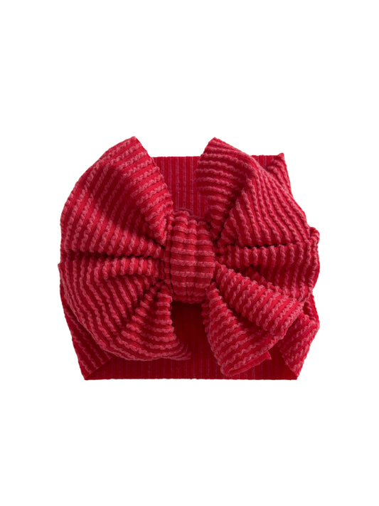 Red ribbed baby girl headwrap bow