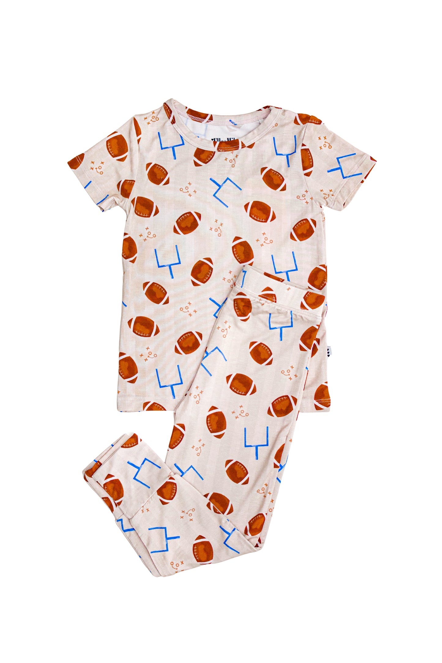 Elle & Mily Touchdowns football print bamboo two-piece pajama set for toddlers and kids