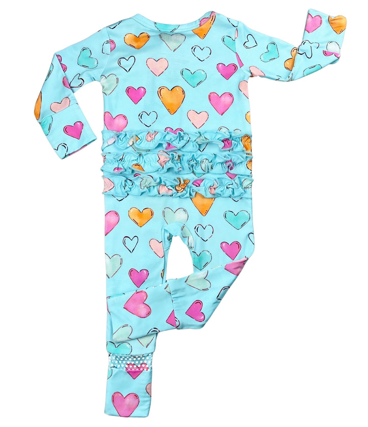 Baby girl Valentine's Day bamboo sleeper. 