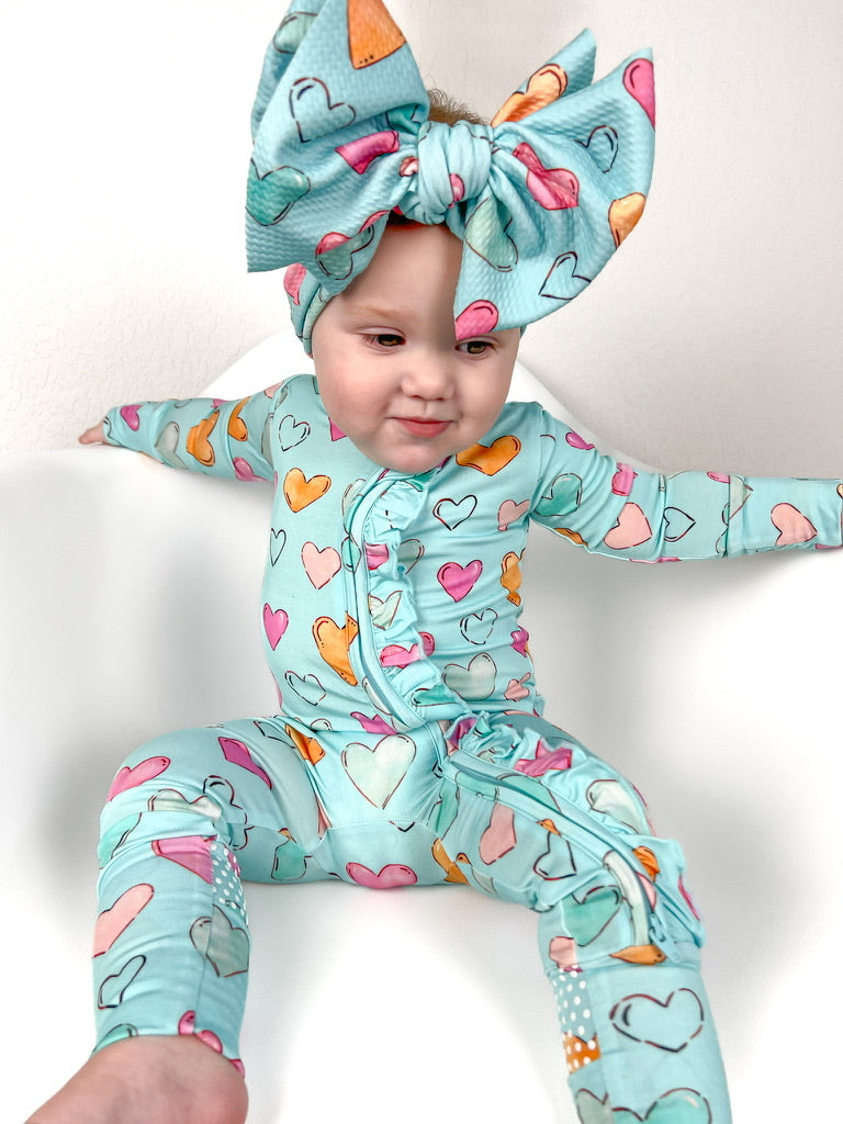 Baby bamboo pajamas for Valentine's Day. 