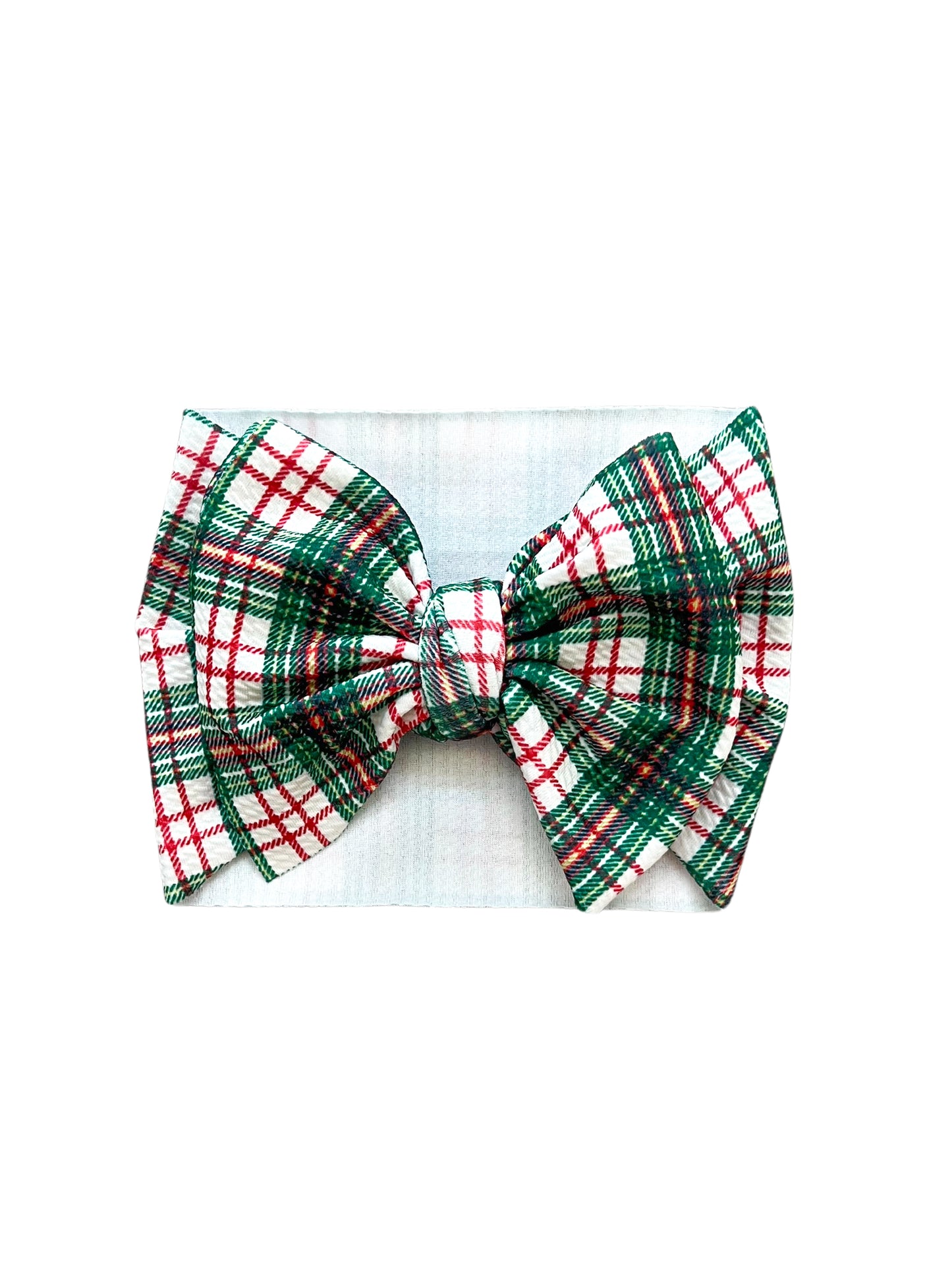 Classic Christmas plaid print headwrap bow for baby girls, adding a festive touch to any holiday outfit.