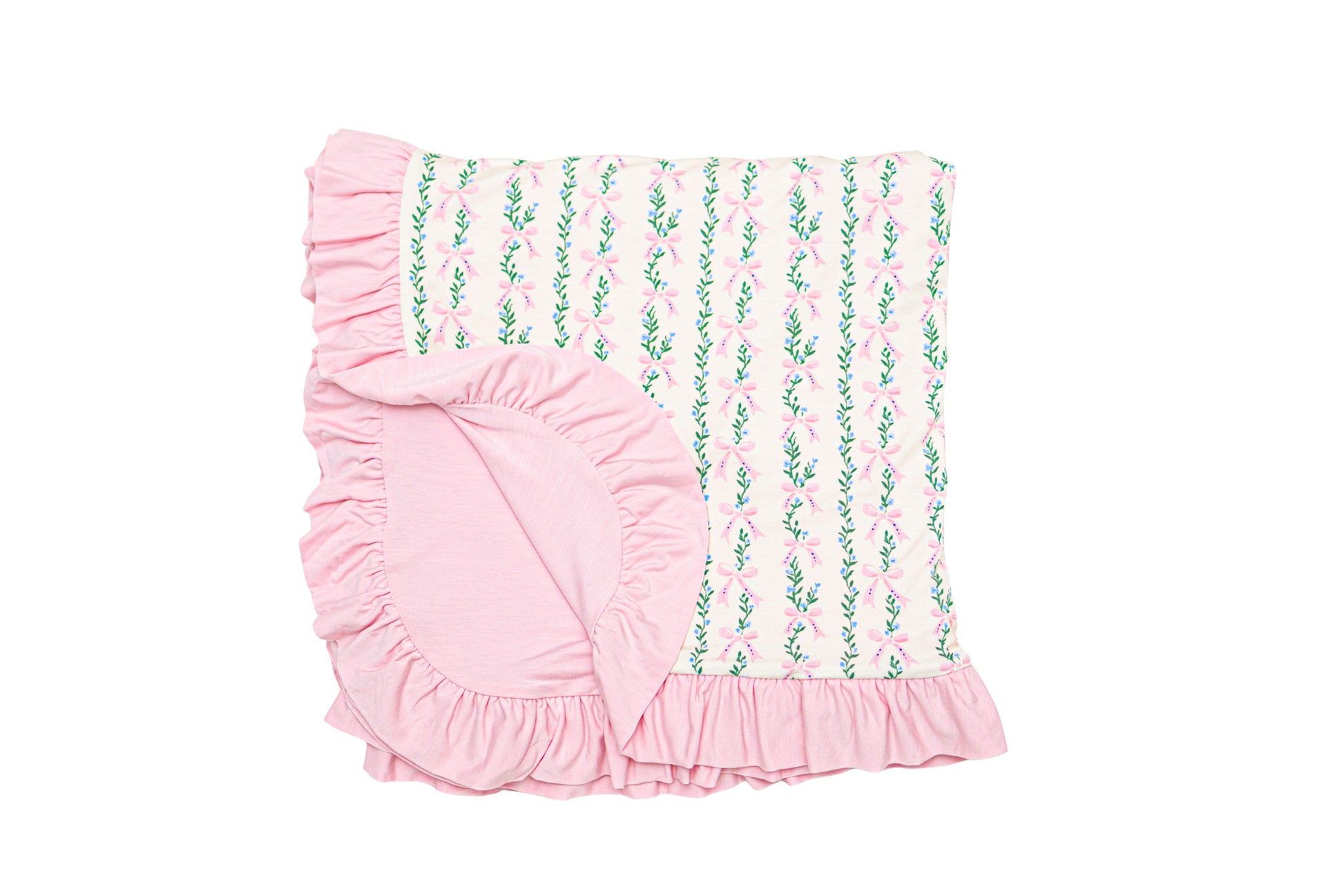 Bow and floral print bamboo blanket for baby.