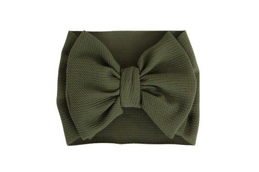 Olive green baby headwrap bow.