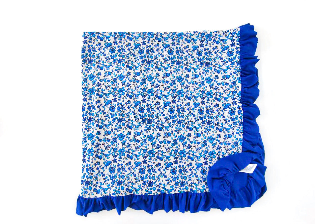 Dainty Blue & Royal  Bamboo Double Layer Ruffle Blanket