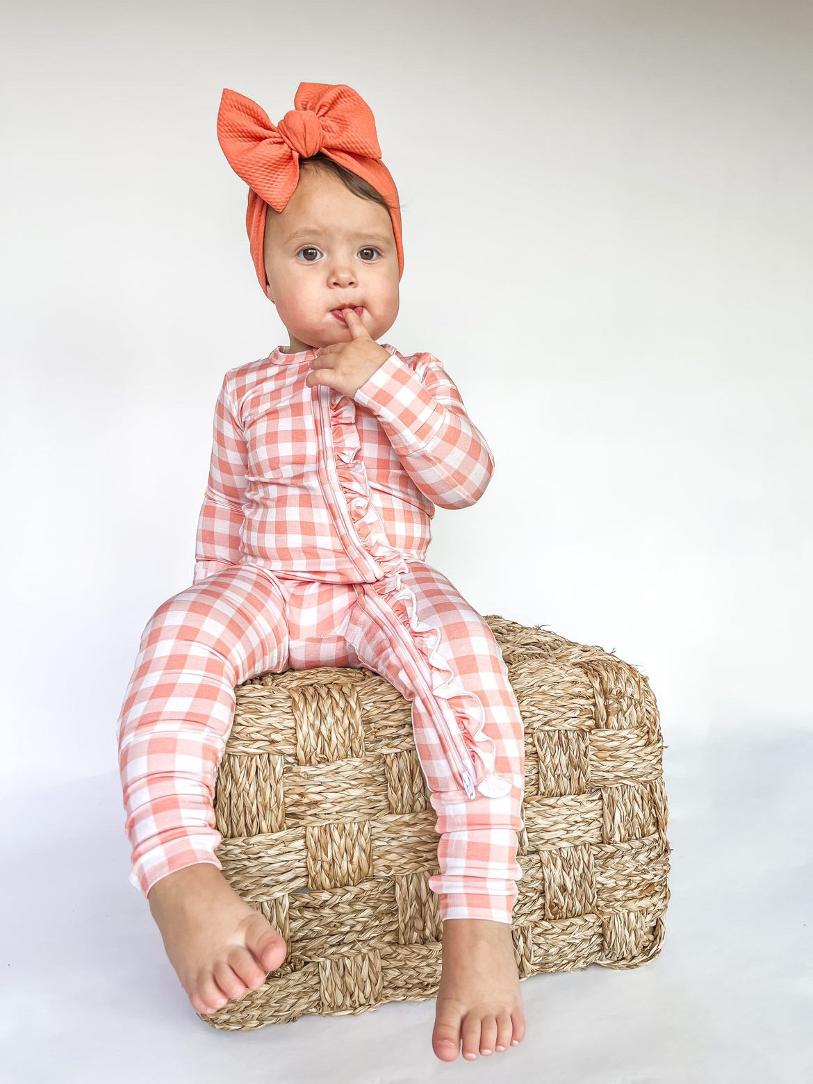 Autumn Gingham Ruffle Zip Romper - Elle & Mily