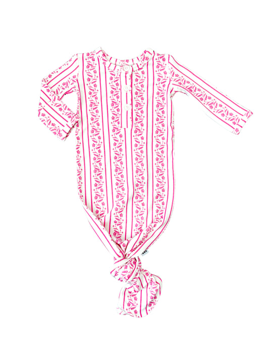 Pink floral bamboo newborn knotted gown