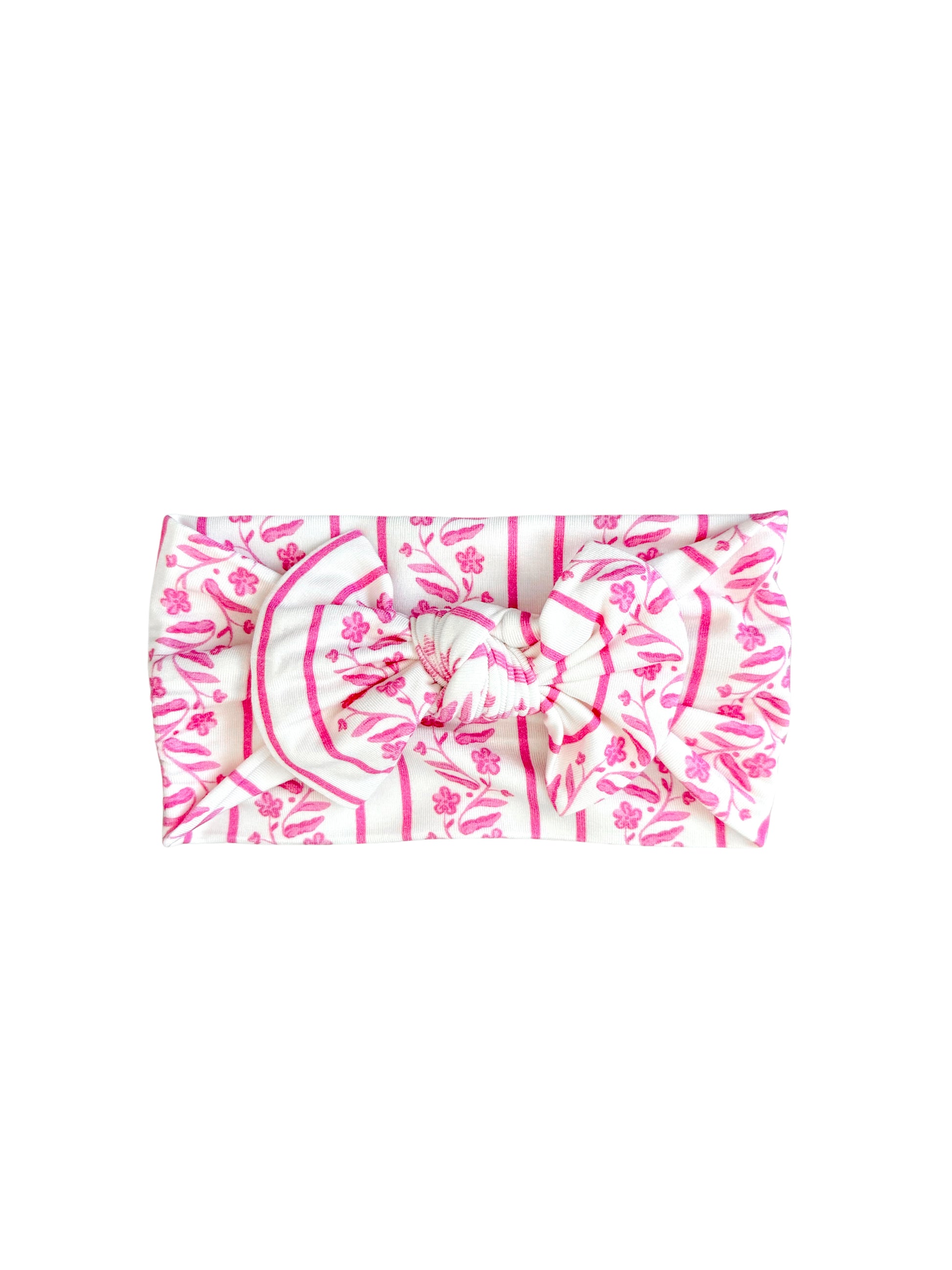Pink floral bamboo newborn knot bow headband