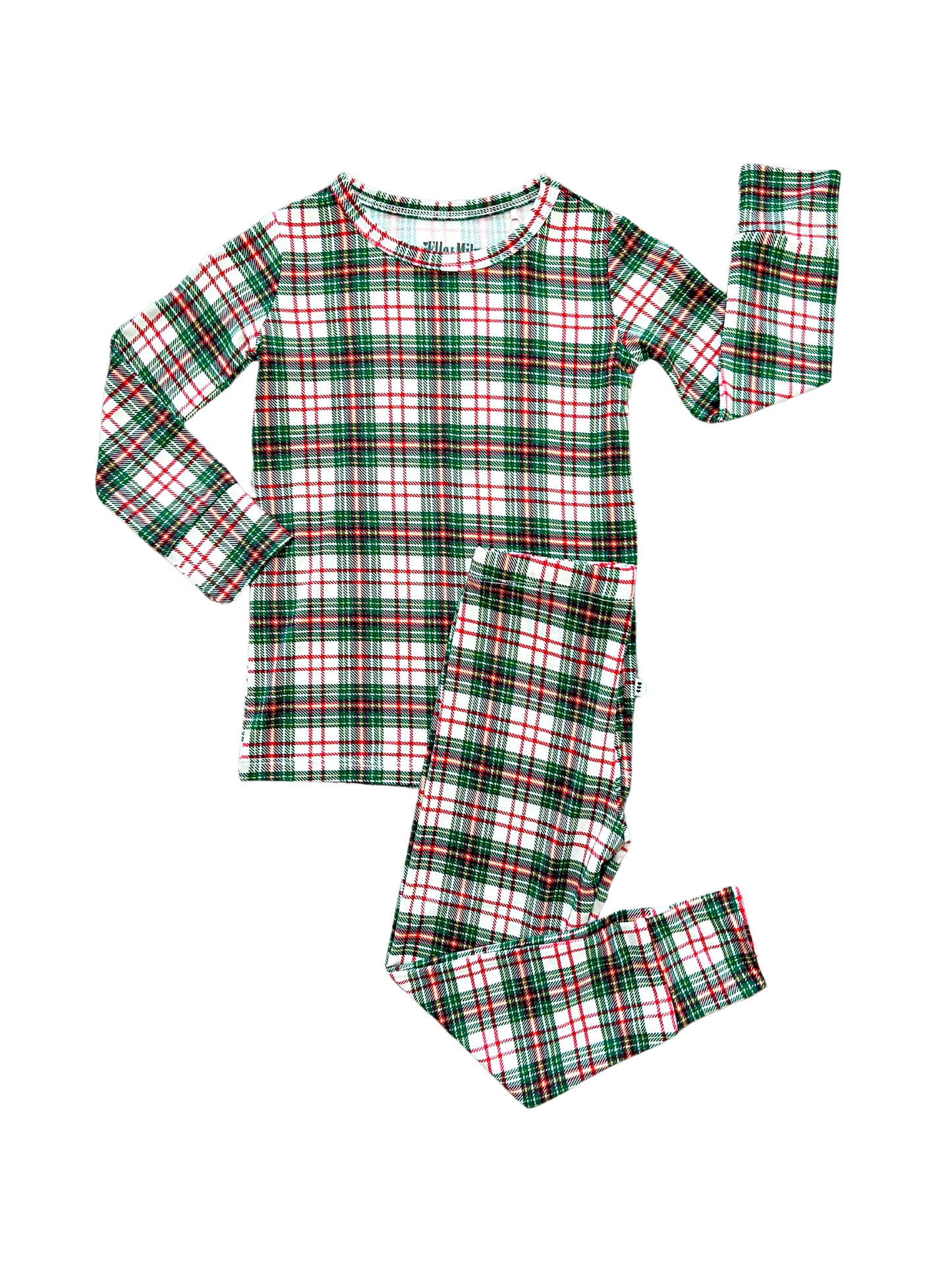 Classic Christmas plaid print two-piece bamboo pajama set for toddlers and kids, perfect for cozy holiday nights.