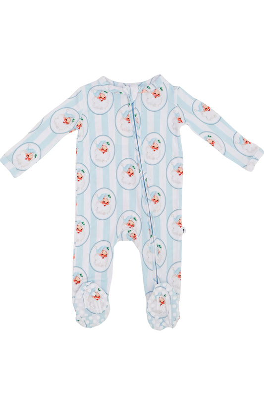 Vintage Santa Blue Newborn Footie