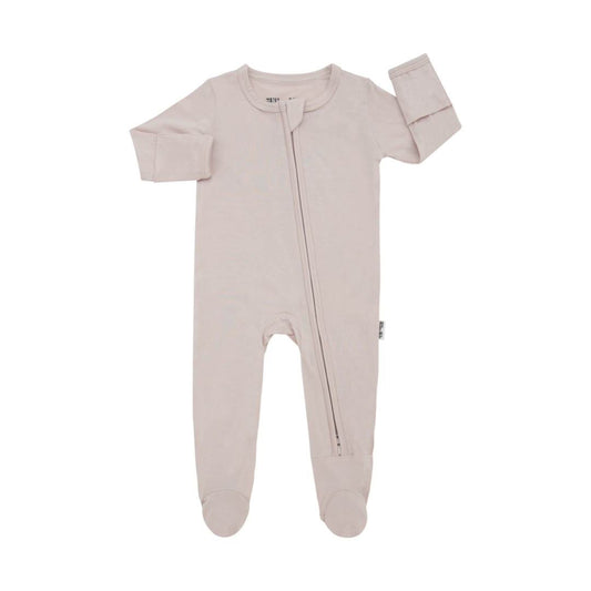 Oat color bamboo baby footie pajamas.