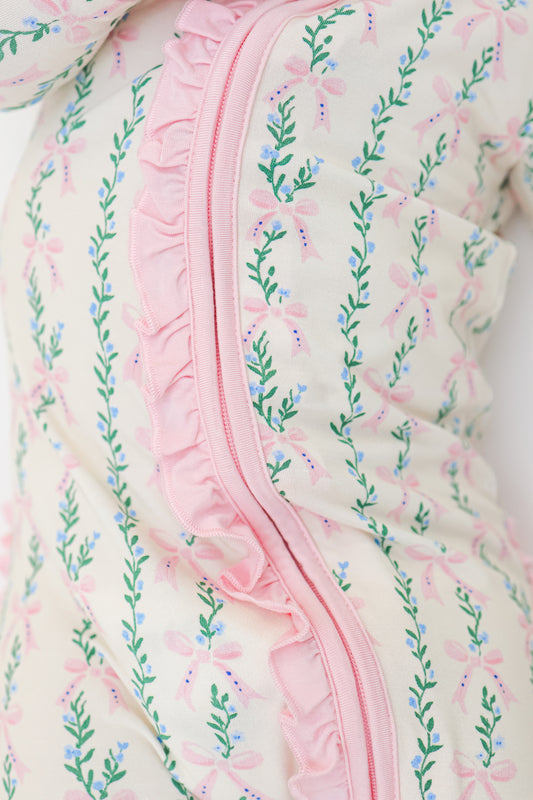 Bow and floral pattern bamboo zippy