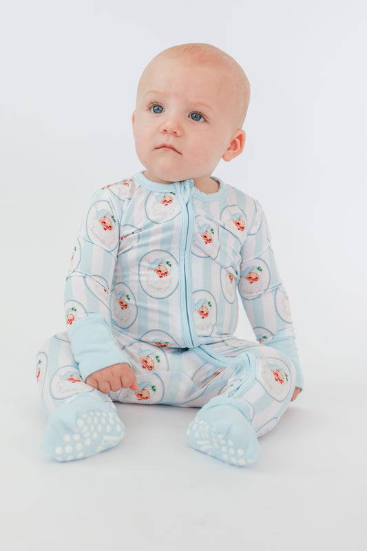 Vintage Santa Blue Convertible Zip Romper