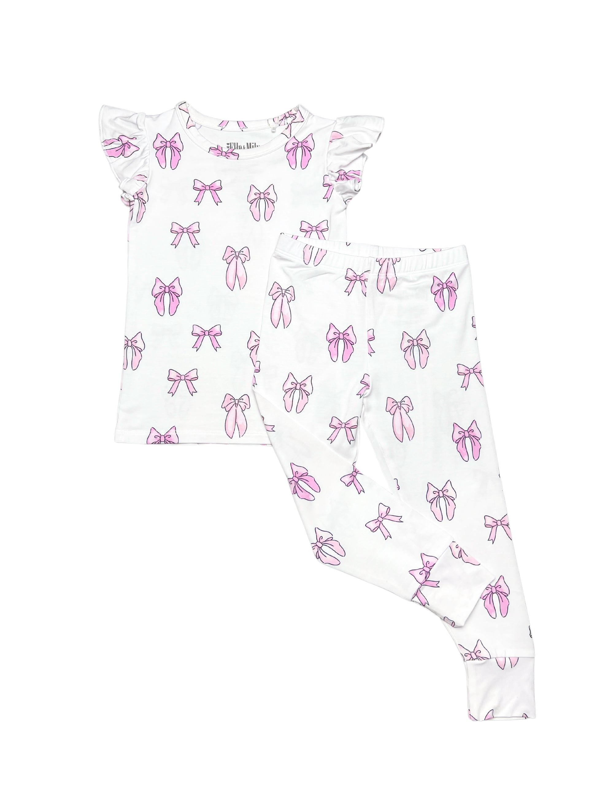 Pink bow two-piece bamboo pajama set