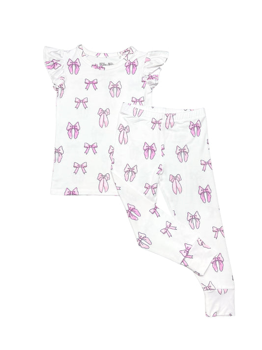 Pink bow two-piece bamboo pajama set