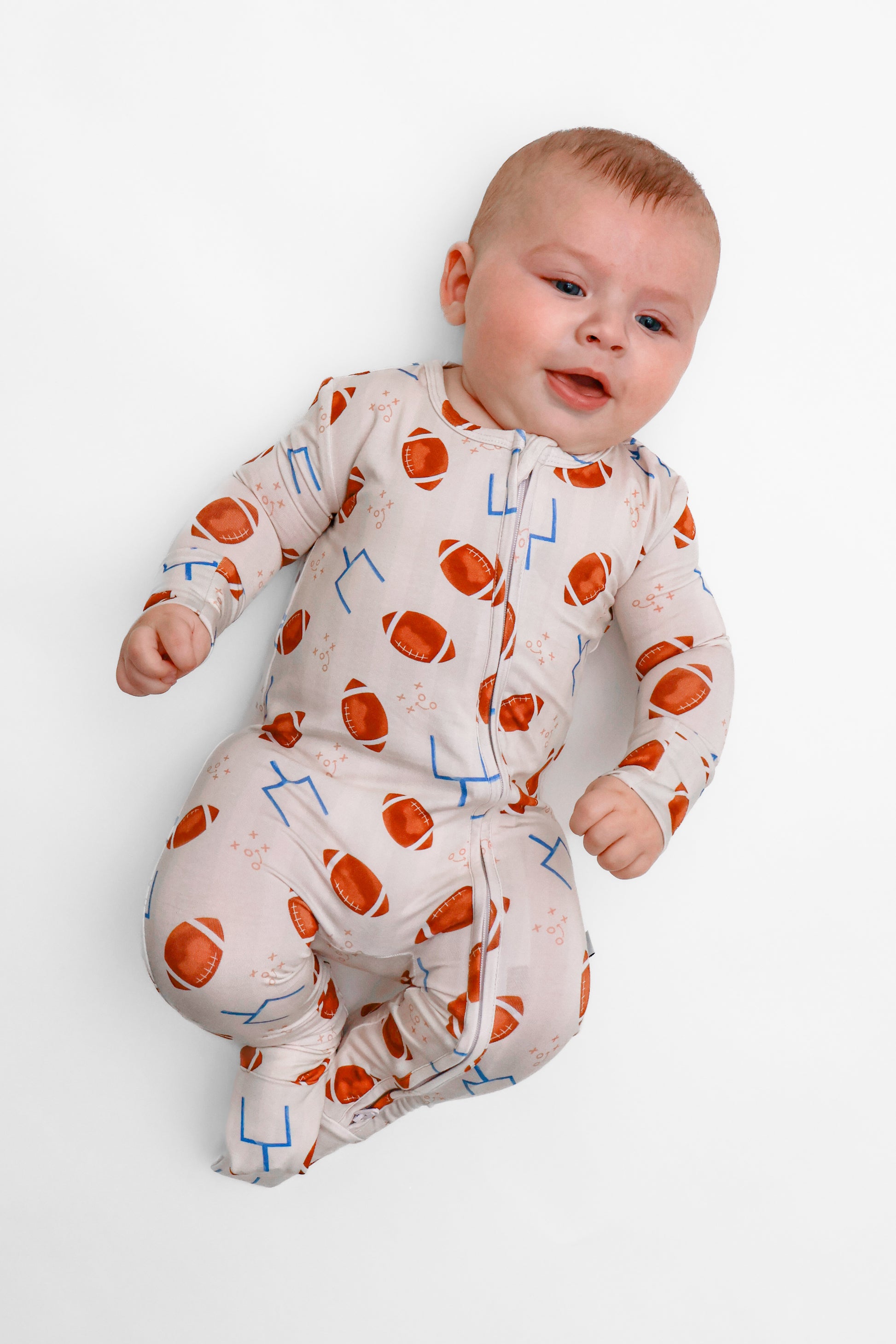 Elle & Mily Touchdowns football bamboo zip romper for babies