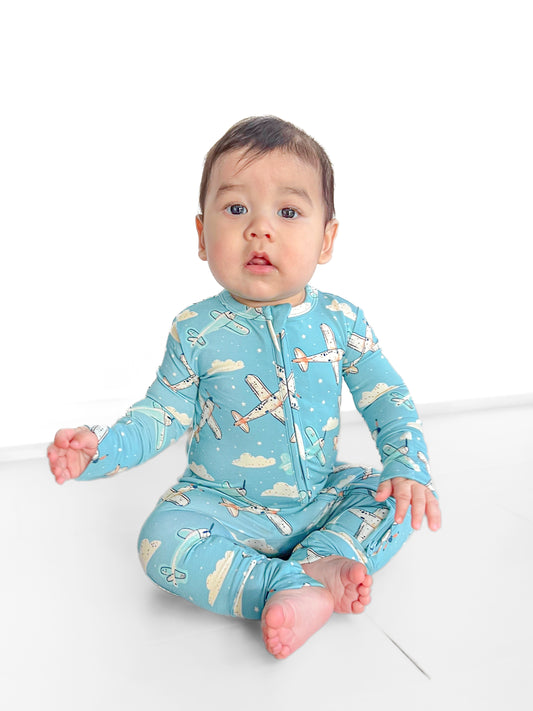 Planes Convertible Zip Romper for baby, made of bamboo.
