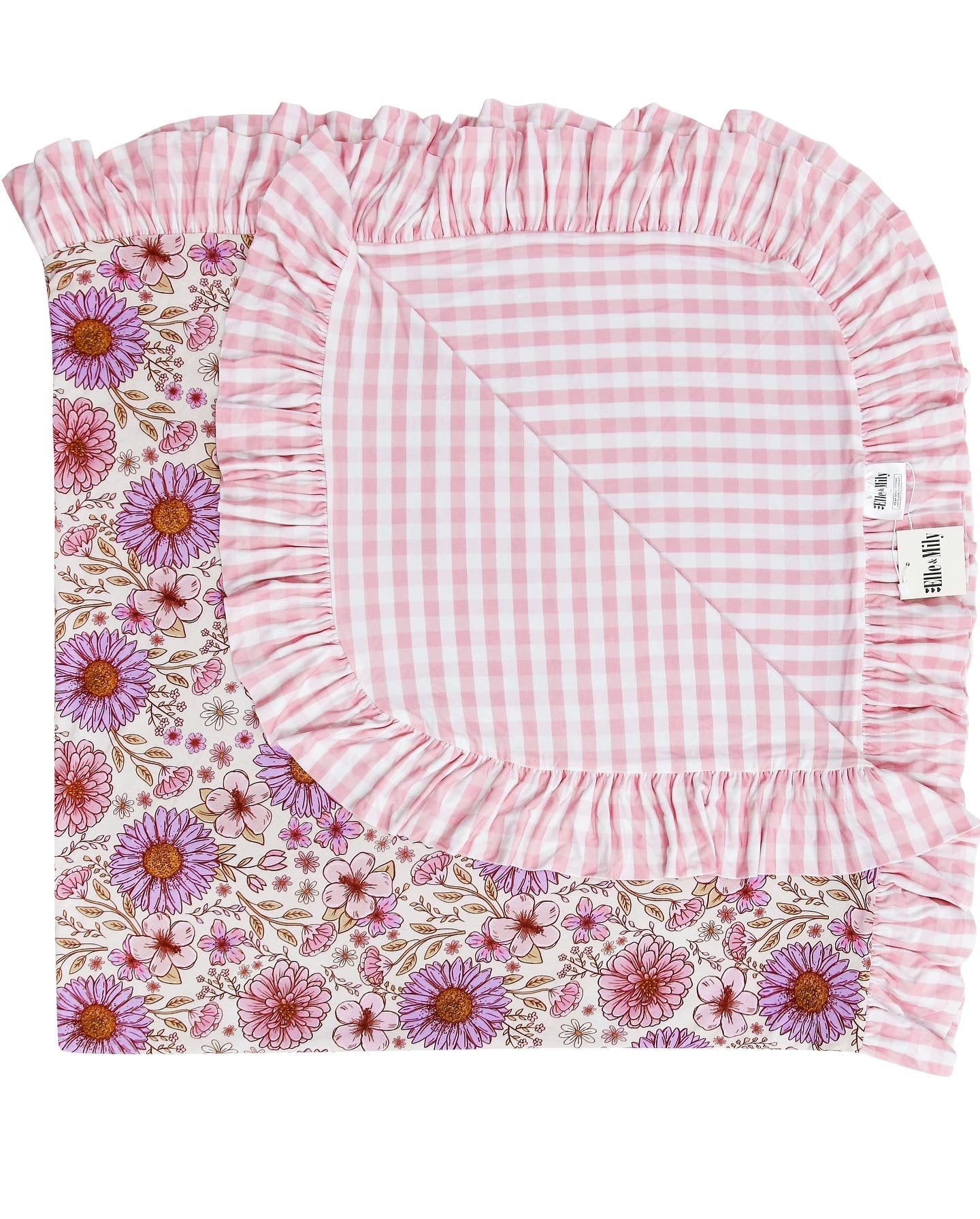 Nora and Pink Gingham Double Layer Ruffle Blanket - Elle & Mily