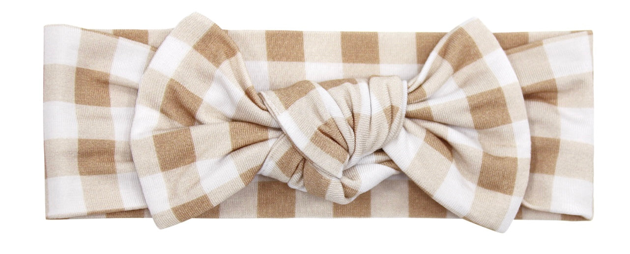 Beige Gingham Knot Bow - Elle & Mily